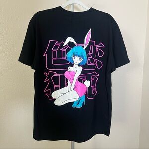 R2 Black Tee with Pink and Blue Graphic